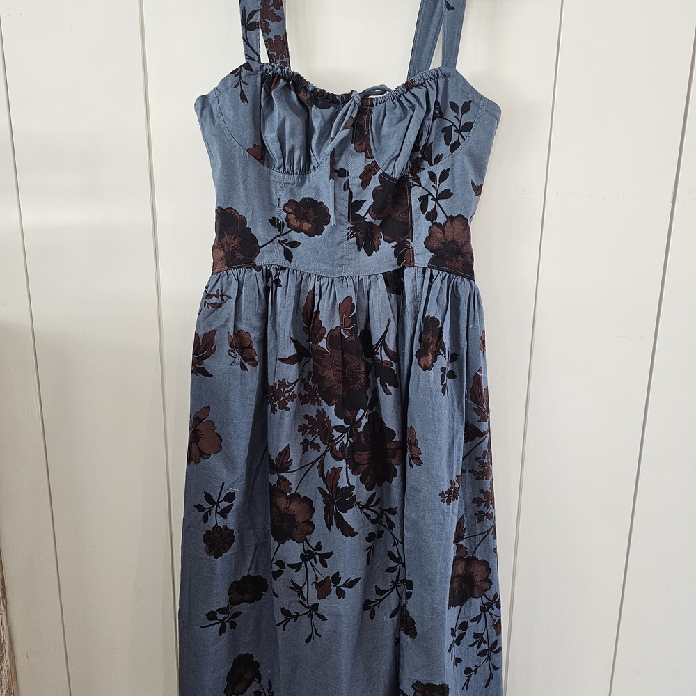 Free People Blue and Brown Floral Midi Dress